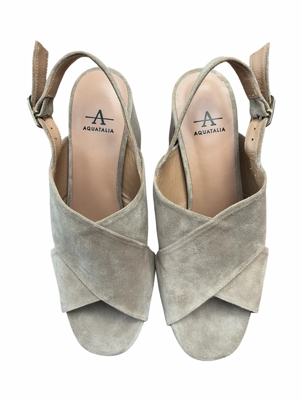 Aquatalia Nadina Taupe Suede Platform Sandal Slingback Heeled Size 9 Medium